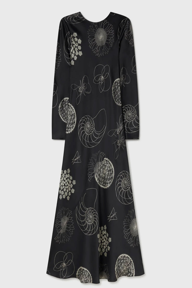 Silk Laundry Full Sleeve Bias Dress Fibonacci Black
