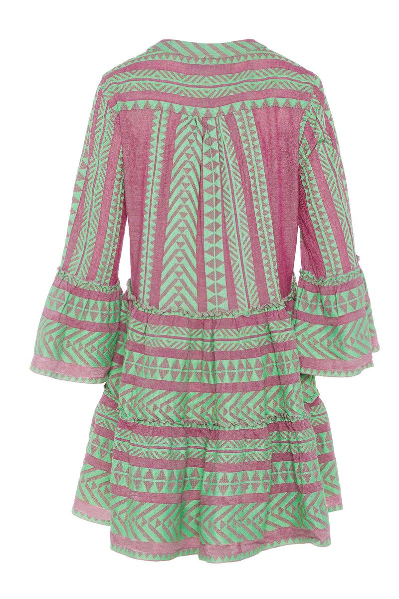 Devotion Twins Ella Short Dress in Green/Fushia