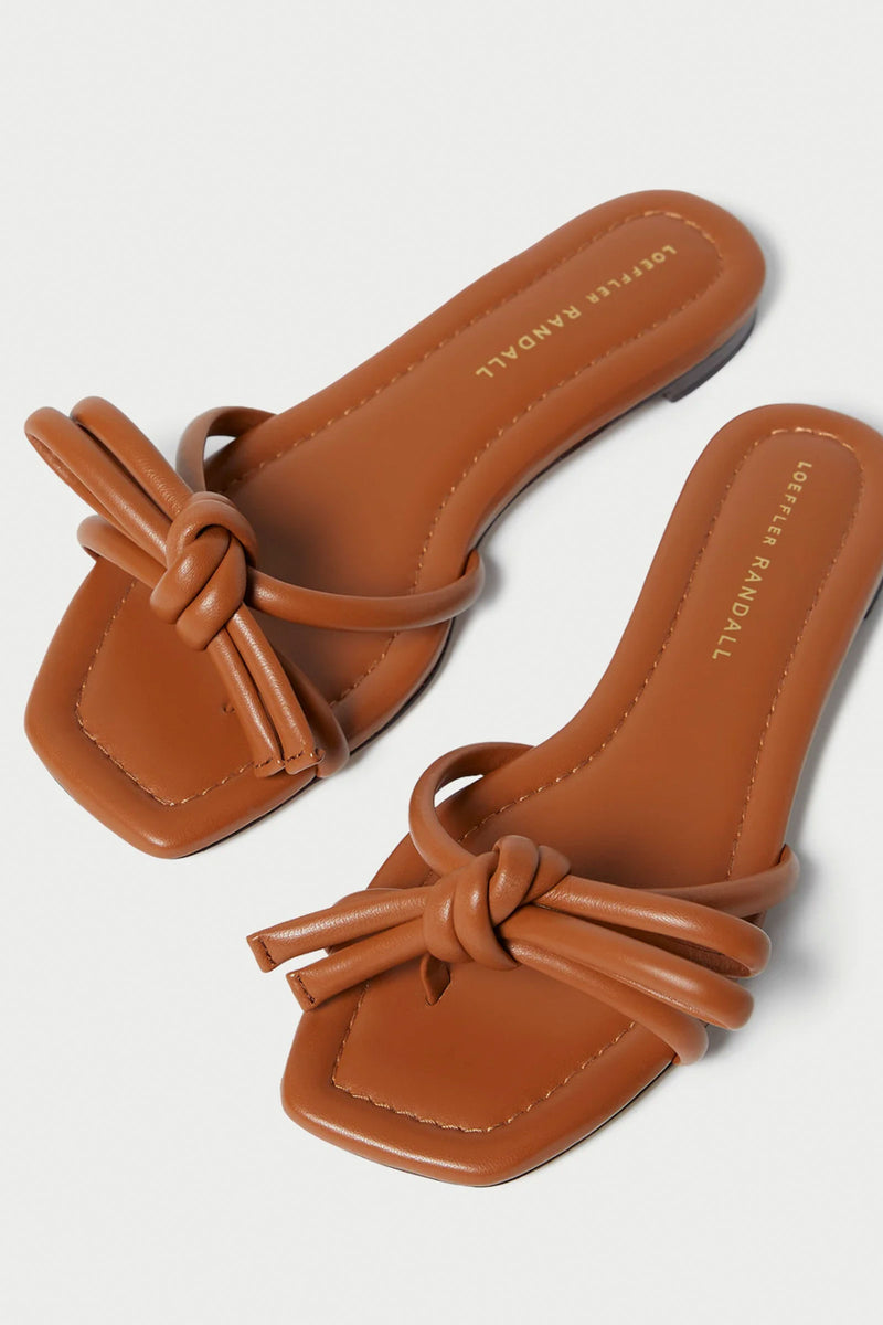 Loeffler Randall Hadley Leather Bow Flat Sandals in Timber