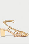 Loeffler Randall Livvy Lattice Mid Heel Sandal in Gold