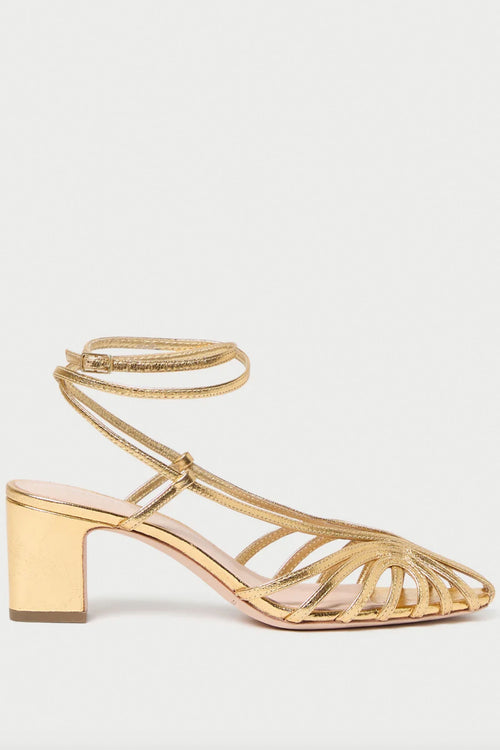 Loeffler Randall Livvy Lattice Mid Heel Sandal in Gold