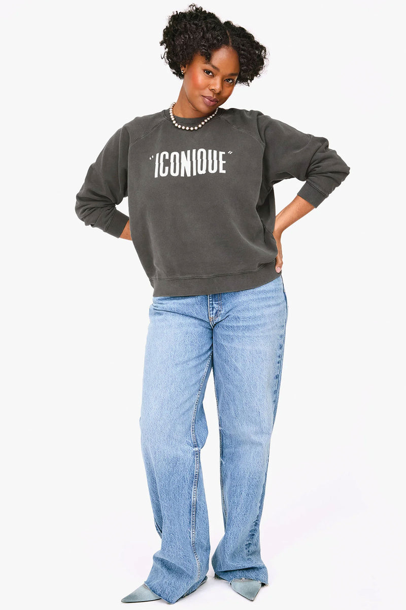 Clare V Iconique Sweatshirt in Faded Black and Cream