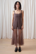 Ali Golden Paneled Mesh Dress in Taupe