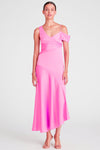 Monique Lhuillier ML Marin Satin Midi Dress in Candy Pink