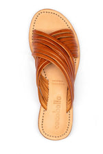 Cocobelle Mantua Crisscross Camel Brown Leather Sandals