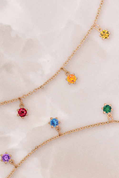 Valley Rose 14k Gold Mini Rainbow Chakra Necklace