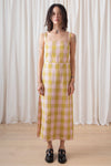Ali Golden Column Dress in Chartreuse/Pink