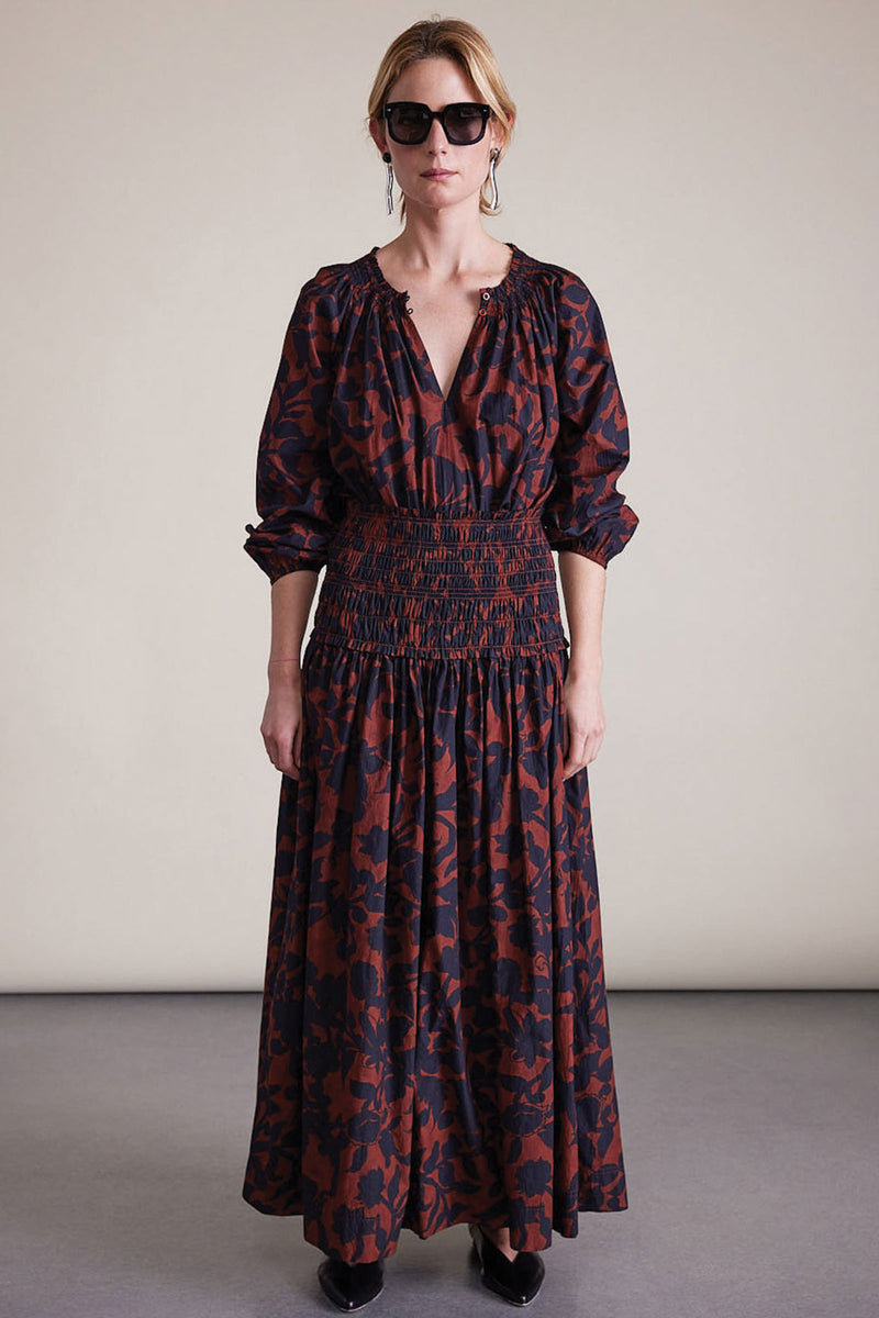 Apiece Apart Esparta Long Sleeve Maxi Dress in Deep Botanic