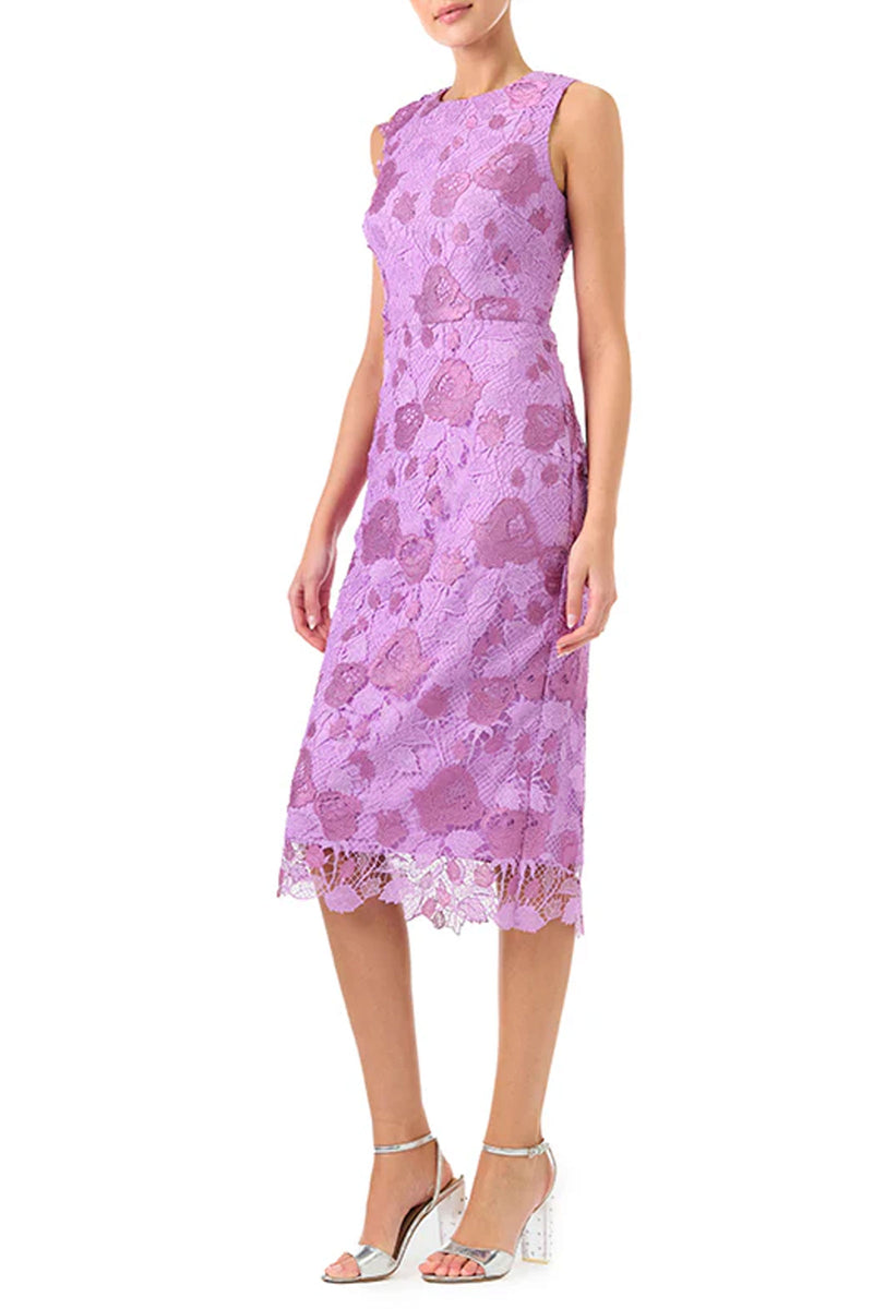 Monique Lhuillier Soraya Lace Short Dress in Lilac Pearl