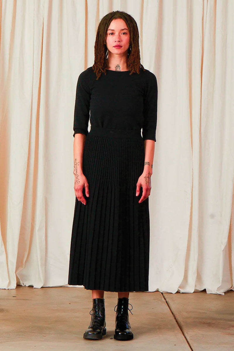 Ali Golden Knit Pleated Midi Skirt