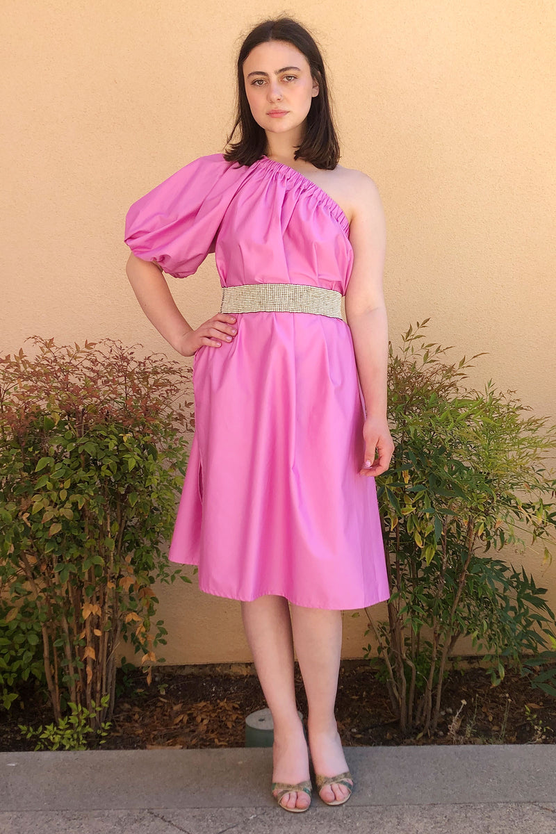 Devotion Twins Sfakia One Shoulder Dress in Collage Violet