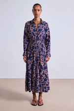 Apiece Apart Sophia Smocked Shirt Dress in Large Lace Floral Navy
