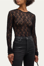 Frame Mesh Lace Crewneck in Black