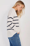 Not Monday Ella Cashmere V-Neck Sweater in Ivory Stripe
