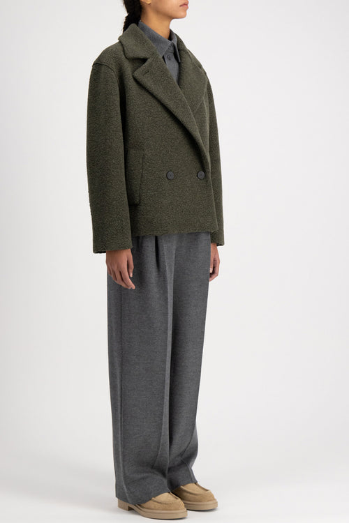 Harris Wharf Outdoor Boucle Jacket in Moss Green