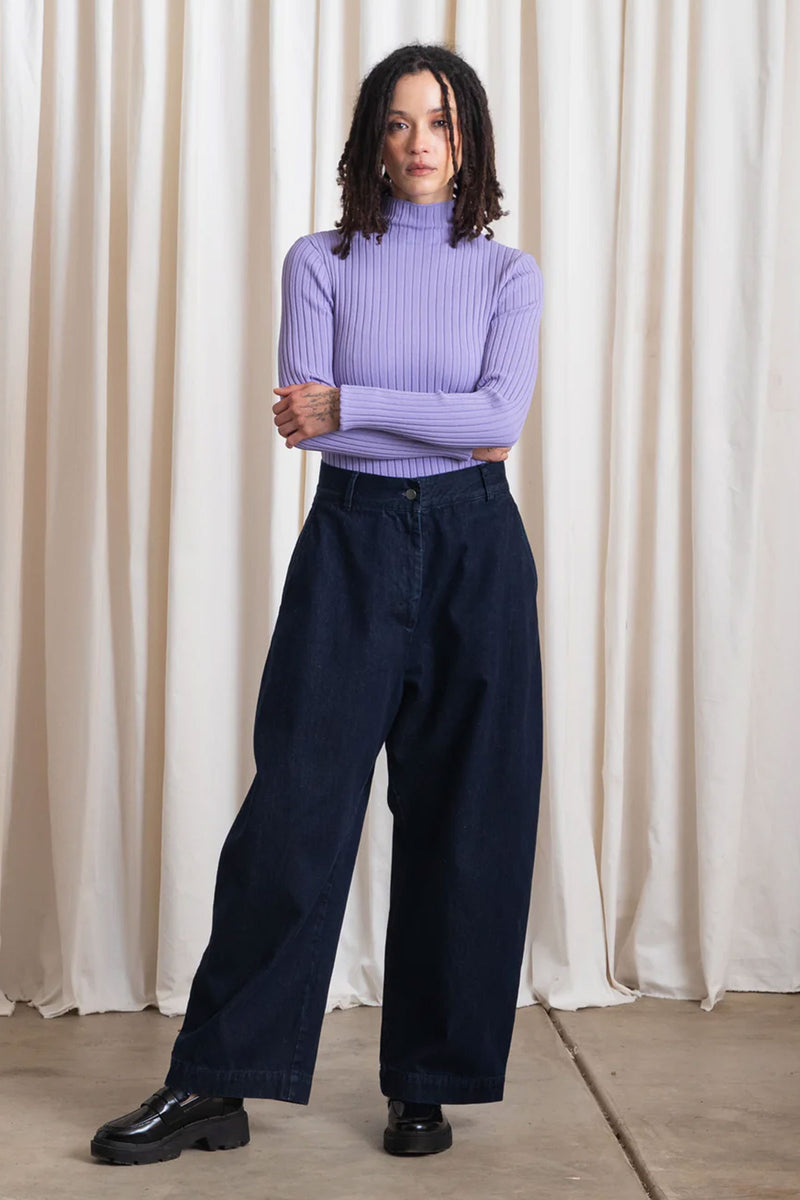 Ali Golden Ribbed Mock Sweater in Lilac