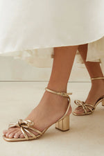 Loeffler Randall Mikel Mid Heel Bow Sandal in Champagne