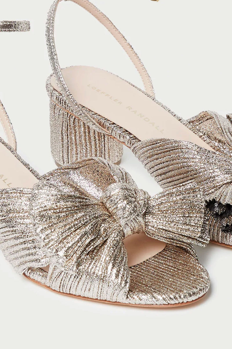 Loeffler Randall Dahlia Pleated Knot Mule with Ankle Strap in Champagne