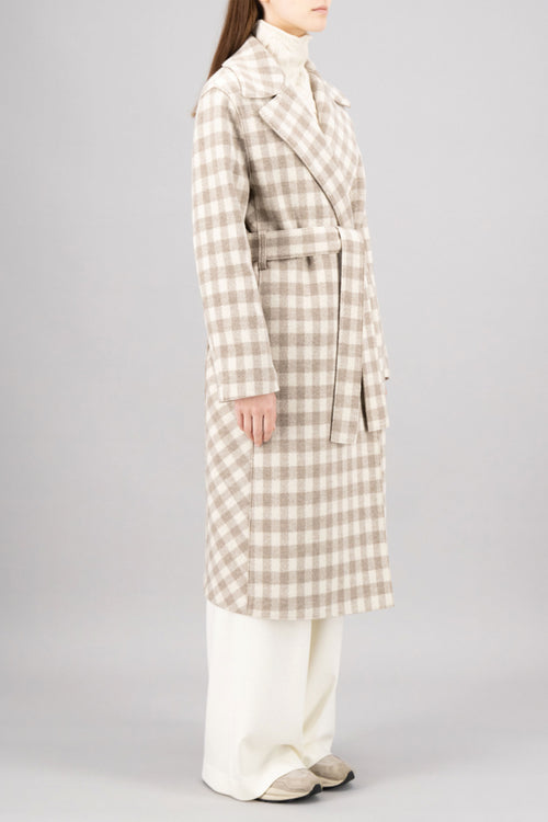 Harris Wharf Double Breasted Long Belted Coat in Gingham