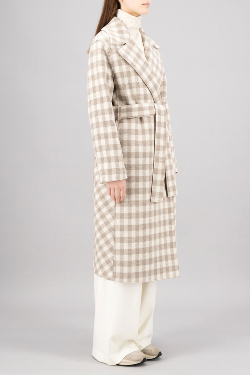 Harris Wharf Double Breasted Long Belted Coat in Gingham