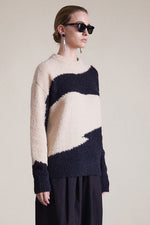Apiece Apart Elle Textured Crew Sweater in Cream and Black