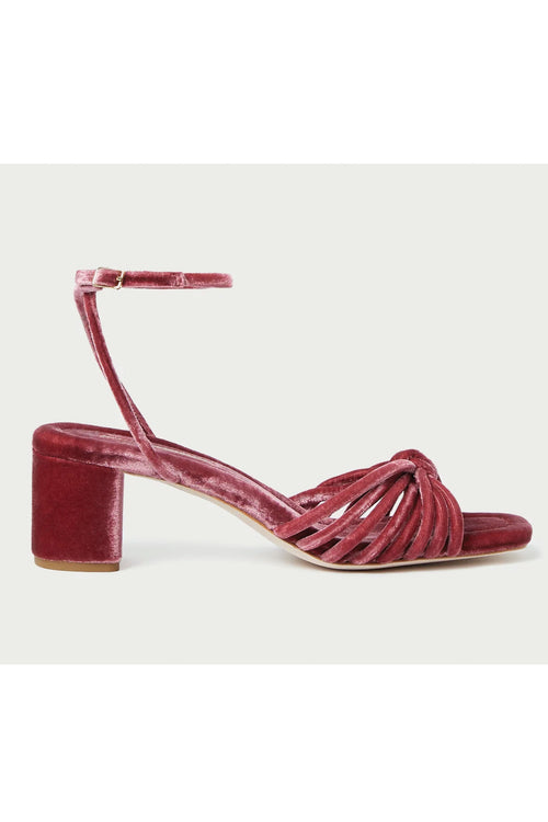 Loeffler Randall Olivia Leather Knot Mid Hell Sandal in Tea Rose Velvet