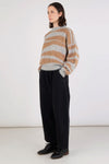 Micaela Greg Brushed Pullover in Camel and Heather Grey Stripe Sweater
