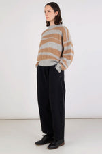 Micaela Greg Brushed Pullover in Camel and Heather Grey Stripe Sweater