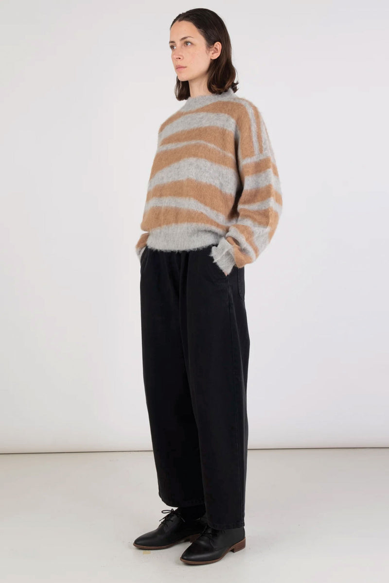 Micaela Greg Brushed Pullover in Camel and Heather Grey Stripe Sweater