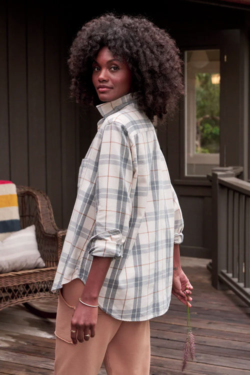 Frank and Eileen Eileen Relaxed Button Up Shirt in Cream, Camel and Gray Plaid