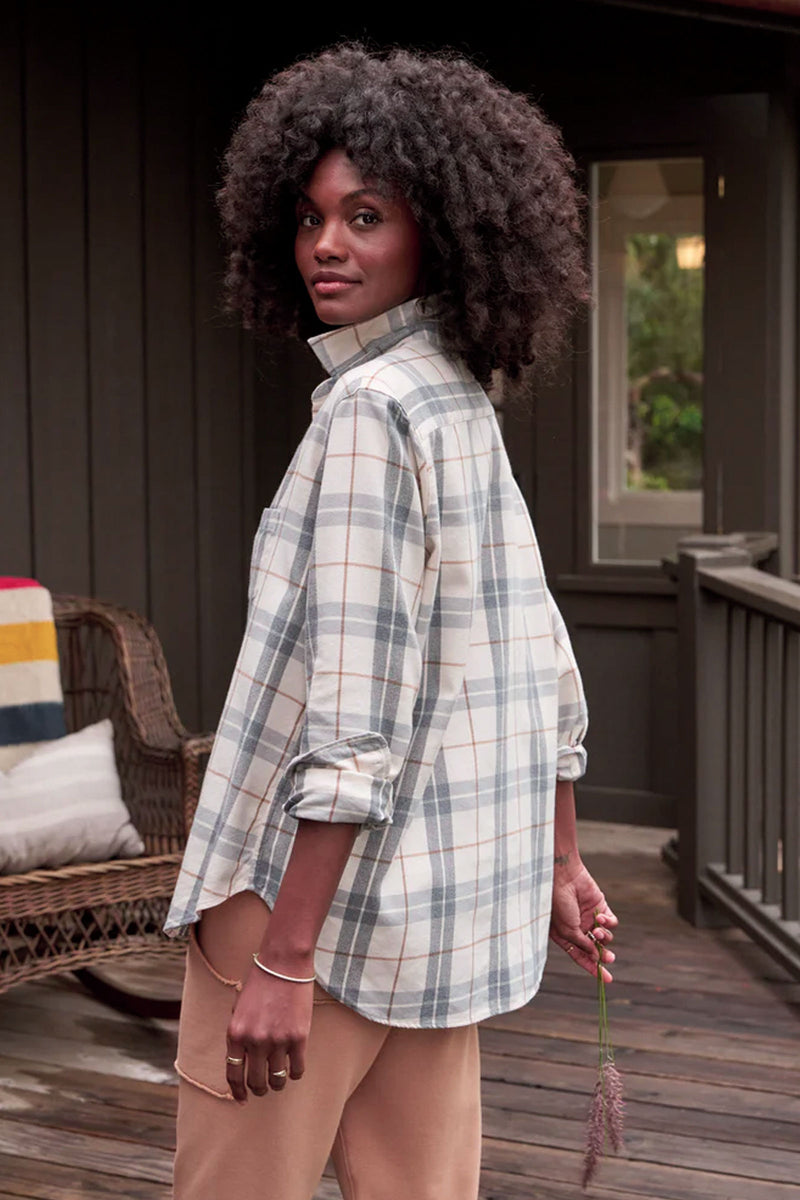 Frank and Eileen Eileen Relaxed Button Up Shirt in Cream, Camel and Gray Plaid