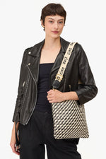 Clare Vivier Adjustable Crossbody Strap in Natural w/ Black Embroidered Ciao