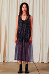 Ali Golden New V-Neck Dress with Ruffles and Blue/Silver Sequins