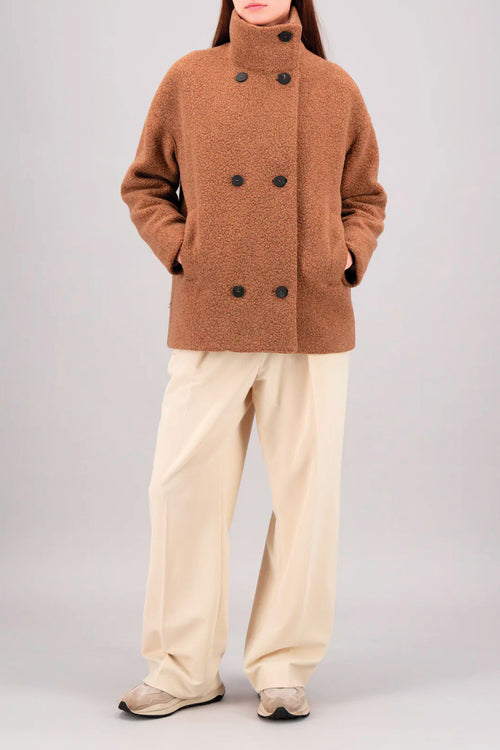 Harris Wharf London Cropped Funnel Jacket Boucle in Teddy Brown