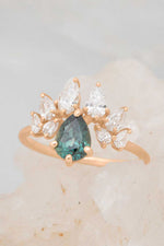 Valley Rose Paradisus Ring with Teal Sapphire and White Diamonds