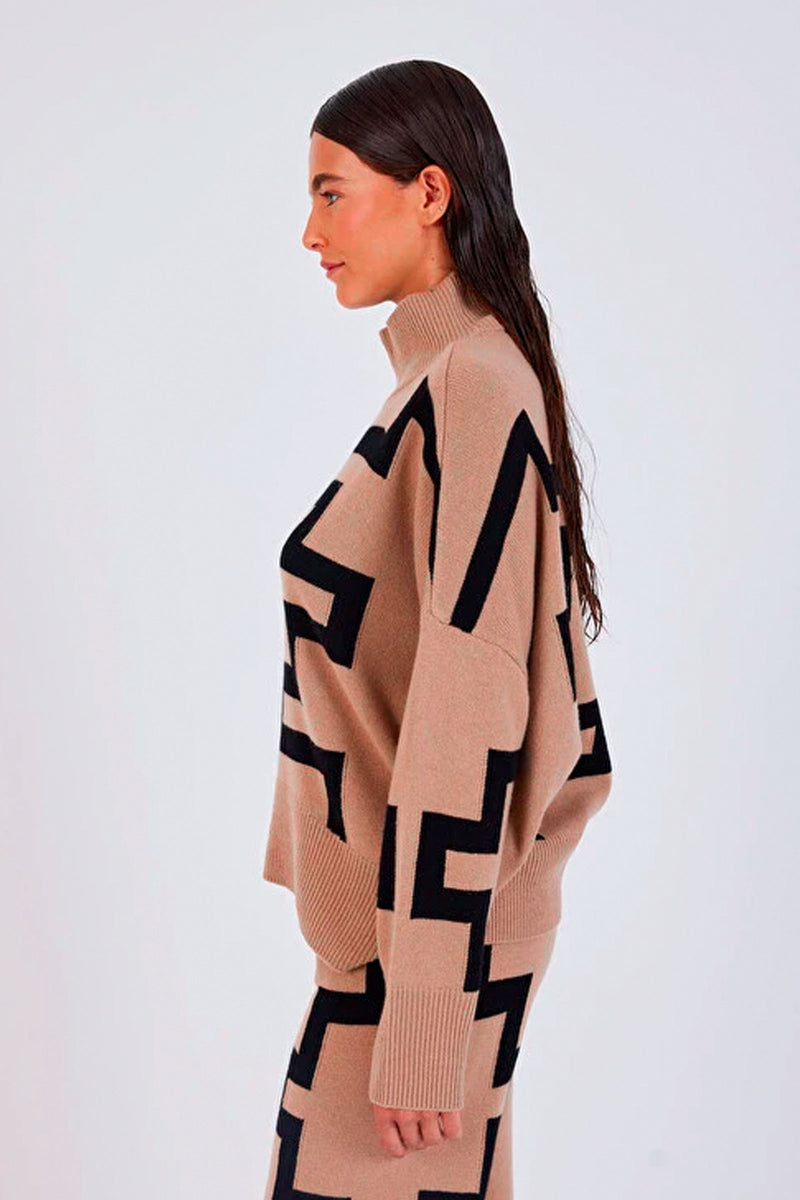 Not Shy Iwar Sweater in Black and Tan