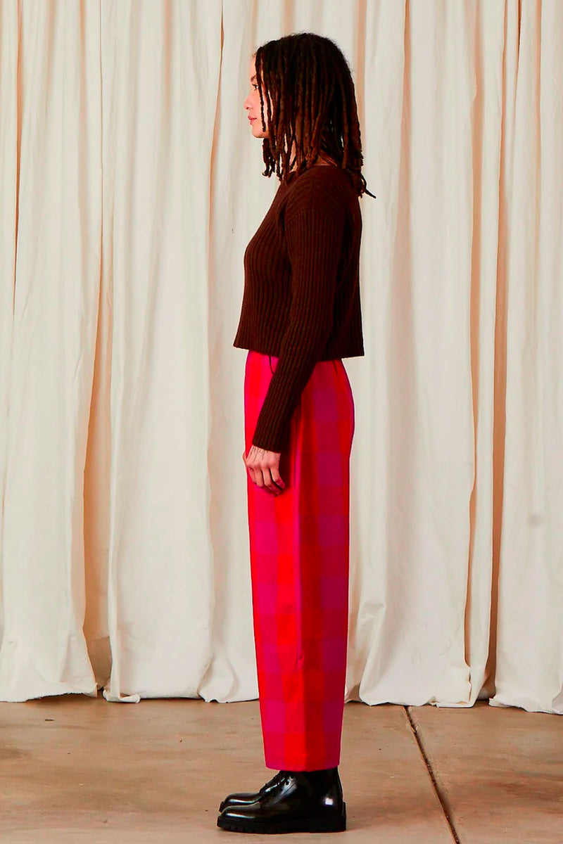 Ali Golden Merino Wool Ribbed Sweater in Chocolate