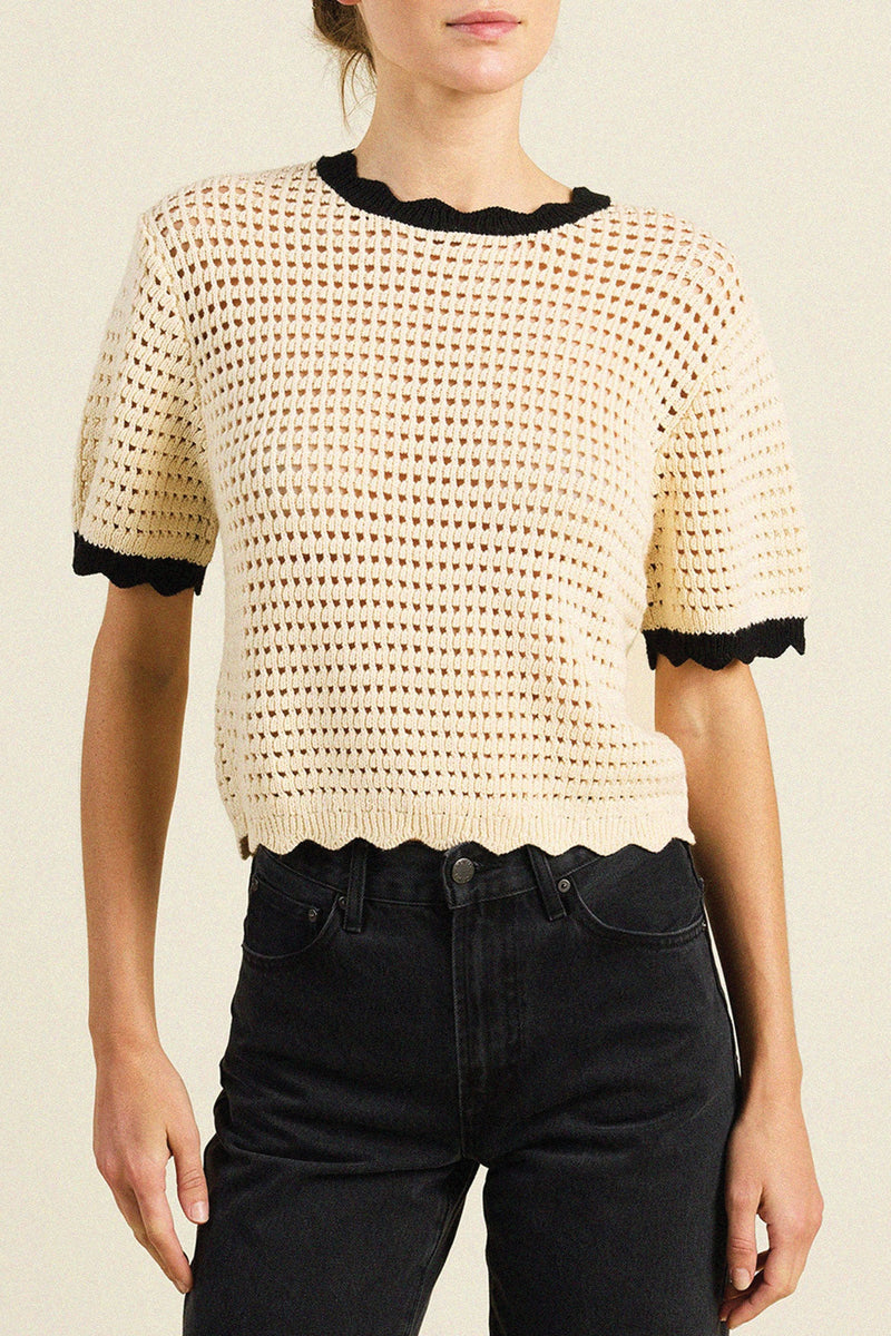 Trovata Jules Sweater T-Shirt Antique White with Black Trim