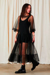 Ali Golden Side Ruffle Mesh Dress in Black