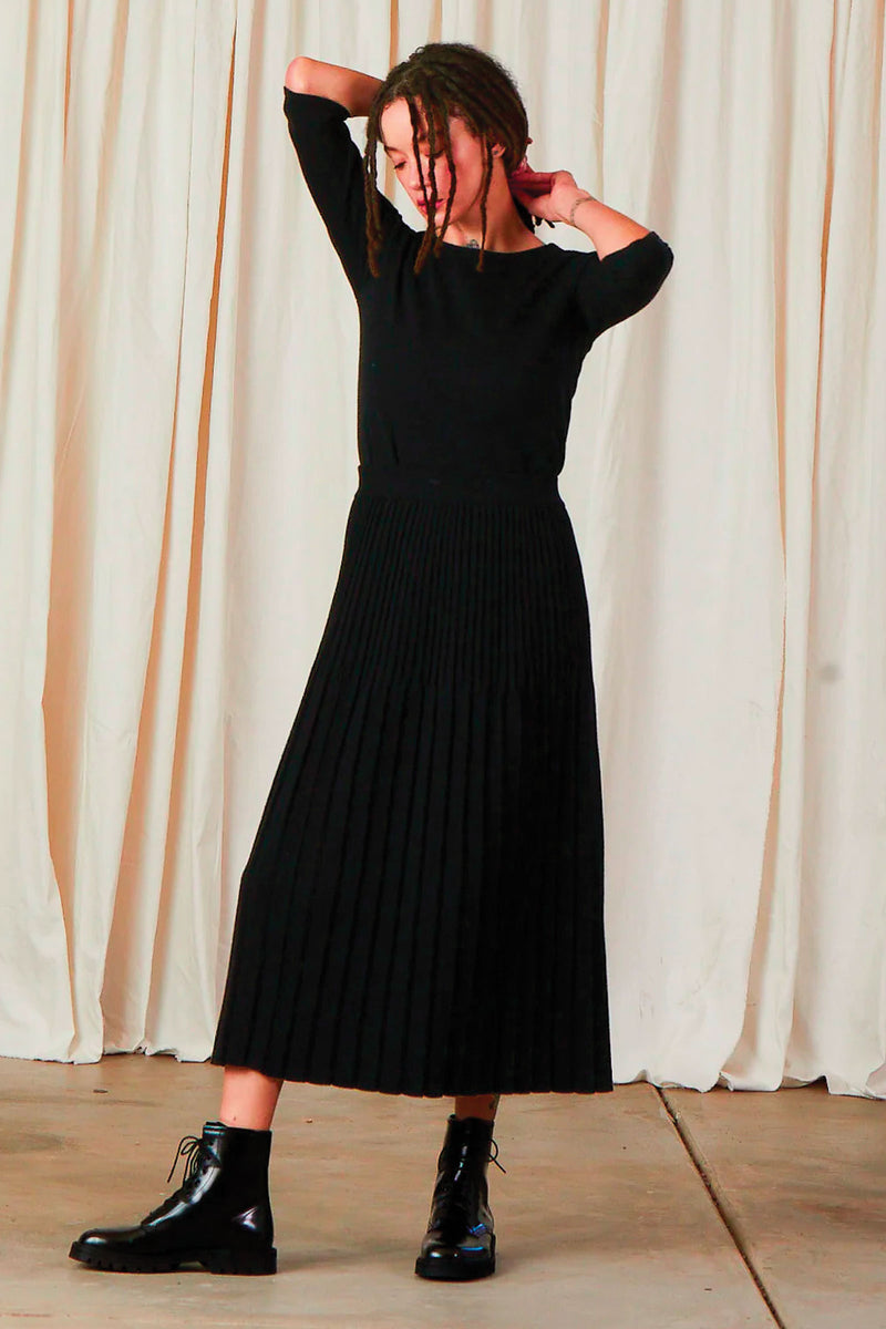 Ali Golden Knit Pleated Midi Skirt
