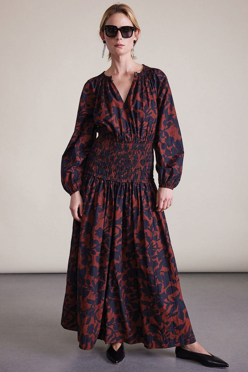 Apiece Apart Esparta Long Sleeve Maxi Dress in Deep Botanic