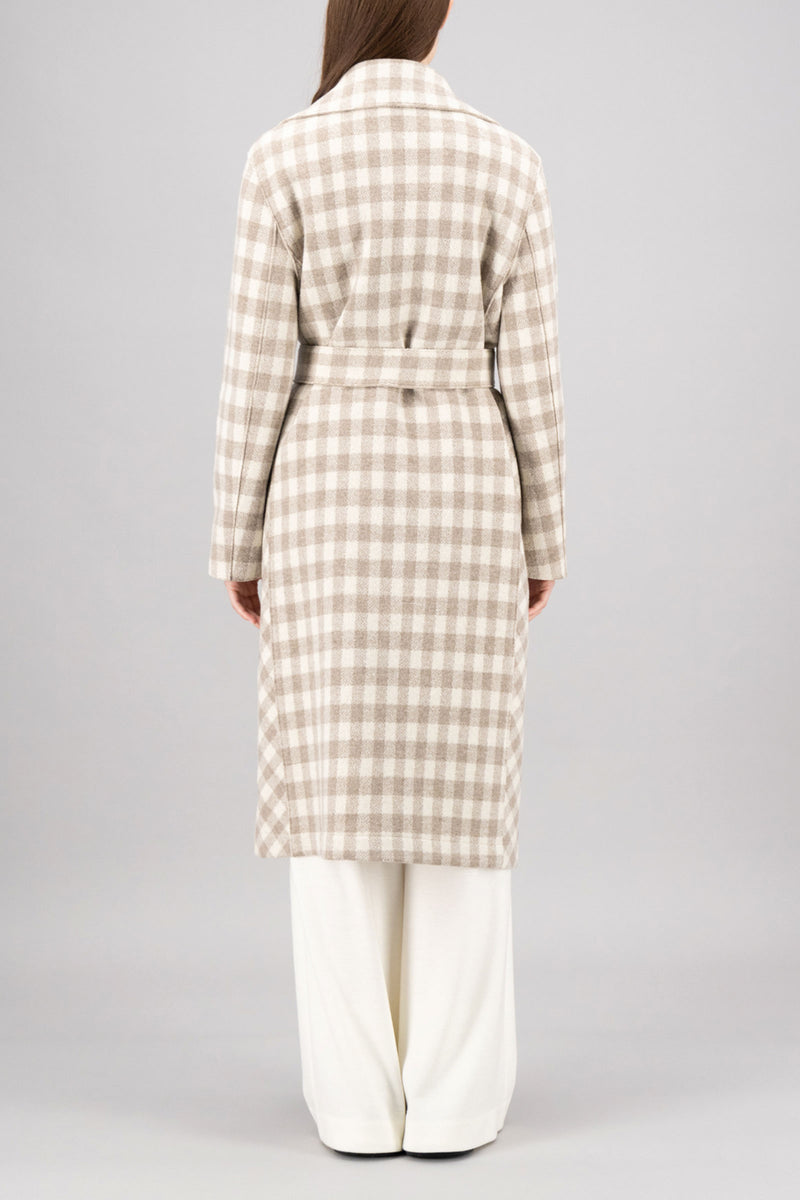 Harris Wharf Double Breasted Long Belted Coat in Gingham