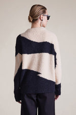 Apiece Apart Elle Textured Crew Sweater in Cream and Black