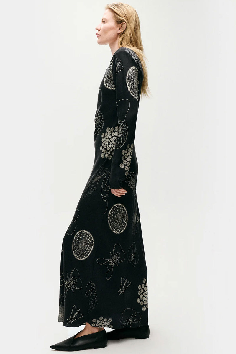 Silk Laundry Full Sleeve Bias Dress Fibonacci Black