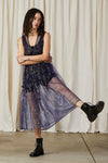 Ali Golden New V-Neck Dress with Ruffles and Blue/Silver Sequins