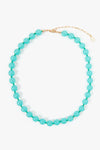 Clare V Beaded Glass Strand Necklace 16" in Aqua/Vintage Gold