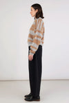Micaela Greg Brushed Pullover in Camel and Heather Grey Stripe Sweater