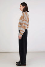 Micaela Greg Brushed Pullover in Camel and Heather Grey Stripe Sweater