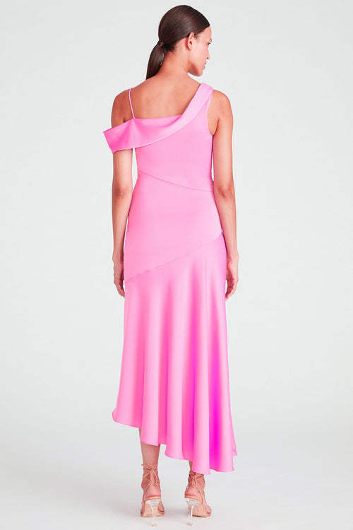 Monique Lhuillier ML Marin Satin Midi Dress in Candy Pink