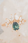Valley Rose Paradisus Ring with Teal Sapphire and White Diamonds